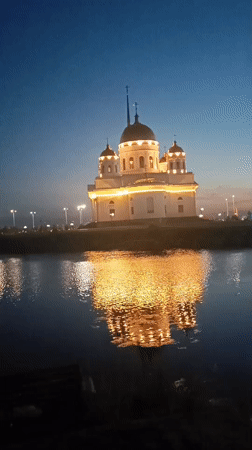 Kokshetau at night: cathedrals, waterfront, and city lights