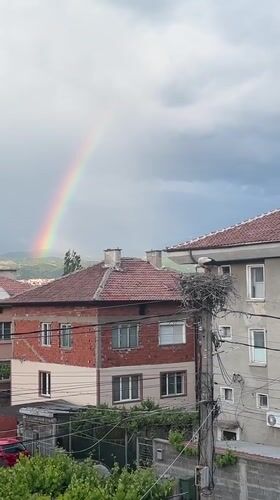 Rainbow appears over Pokrovnik, Bulgaria residential area
