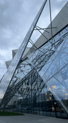 Modern glass restaurant building documented in Kazan, Russia
