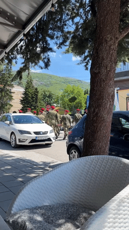 Military parade marches through Sopot, Bulgaria streets