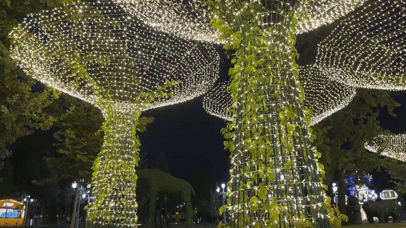 Tashkent streets lit up with decorative displays and themed installations