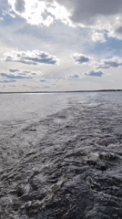 Boat wake captured on Russian lake near Vologda