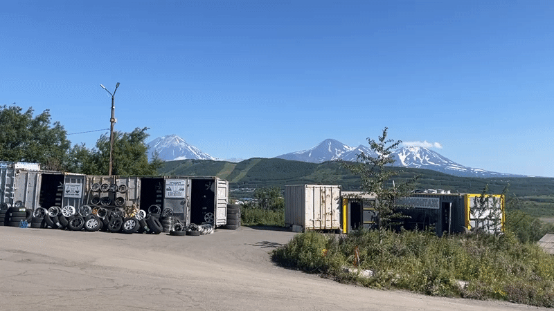 Roadside tire and rim storage in sunny Petropavlovsk-Kamchatsky