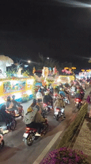 Illuminated parade draws motorcycle crowds in Da Lat Vietnam
