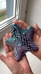 Person holds iridescent star-shaped puzzle object in Noviy, Russia