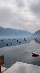 Morning scenes from Montenegro waterfront dining and tourism area