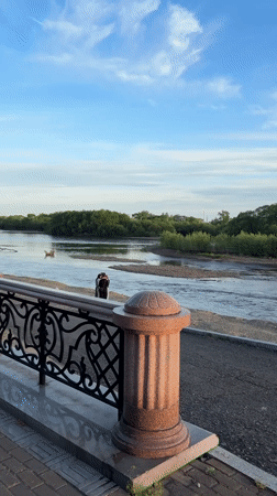 Tourist documents war memorials and parks in Birobidzhan, Russia