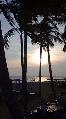 Sunset observed at tropical beach in Pattaya, Thailand