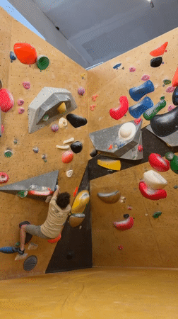 Bouldering session at a Moscow climbing gym, multiple angles