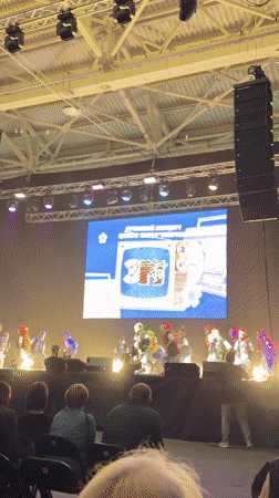 Children's dance troupe performs synchronized routine in Petropavlovsk-Kamchatsky auditorium