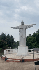 Bird perches on Christ statue in Marna, India