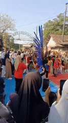 Colorful street parade draws crowds in Banjardowo, Indonesia