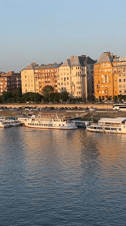 Evening scenes captured along Budapest's Danube River waterfront