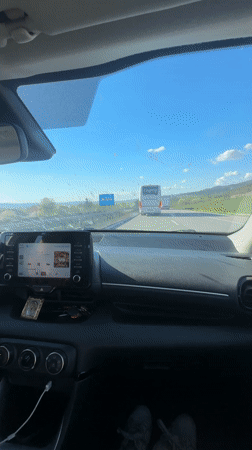 Highway drive recorded from passenger seat in Mirovo, Bulgaria