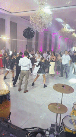 Wedding reception dancing in a festive Moldovan ballroom