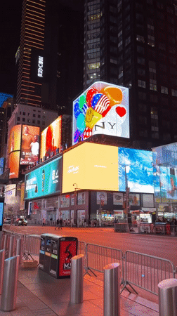 Early Morning Times Square Activity Includes Back to Future Display