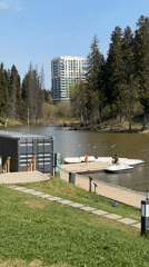 Morning scenes capture dog walker, lakeside activity in Izhevsk