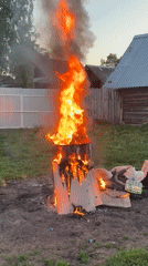 Lawn mowing and backyard fire documented in Rusalevka