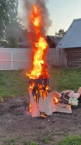 Lawn mowing and backyard fire documented in Rusalevka