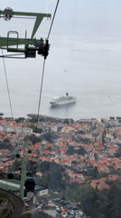 Tourists ride Funchal cable cars, view city and harbor