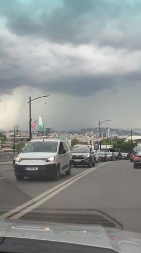 Traffic jam reported on Tbilisi bridge under overcast skies