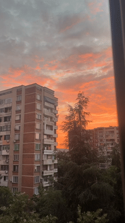 Golden hour sunset over a city, caught from multiple angles