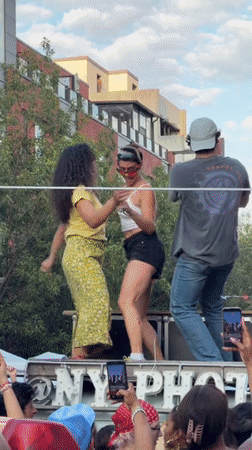 Brooklyn street party erupts with dancing crowds and a vintage VW van