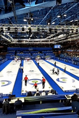 Olympic curling competition underway in Cortina d'Ampezzo arena