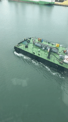 Green-decked vessel spotted from aerial view in Poti, Georgia