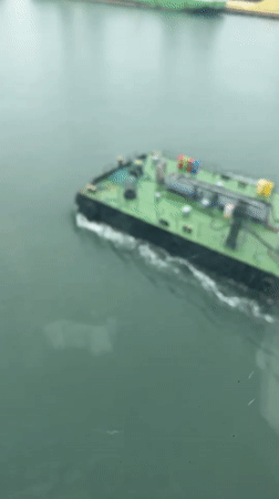 Green-decked vessel spotted from aerial view in Poti, Georgia