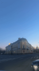 Saint Isaac's Cathedral filmed from moving car in Saint Petersburg