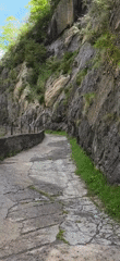 Mountain waterfall pathway documented near Benasque, Spain