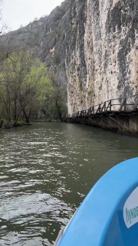 Boat passenger captures clifftop walkway on Bulgarian river