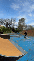 Children perform scooter tricks at Blagoevgrad skate park