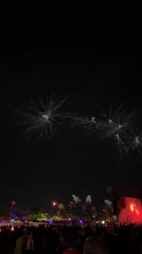 Nighttime outdoor concert with fireworks draws crowds in Indio