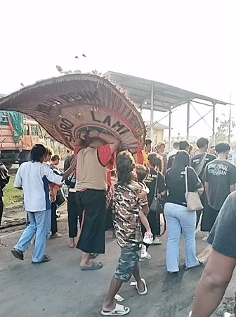 Traditional wedding procession draws crowds in Sragen, Indonesia