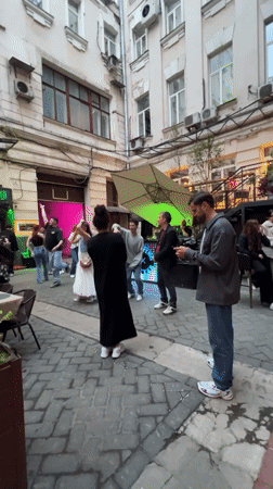 Late-night dancing and drinks at a Moscow courtyard bar