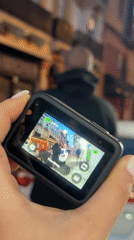 Person films Madrid streets with GoPro in TimeWarp mode