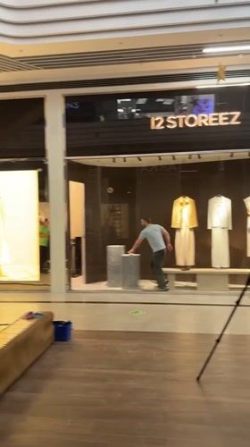 Film crew sets up early morning shoot at Perm mall