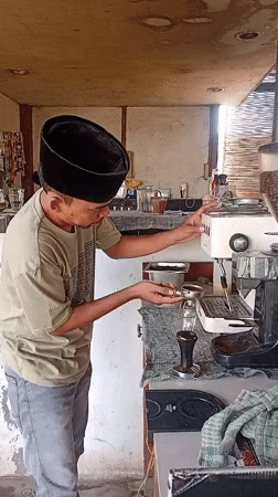 Coffee preparation at local café in Lhokseumawe