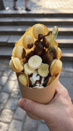 Bubble waffle ice cream treat captured in Aalborg
