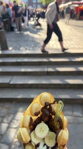 Bubble waffle ice cream treat captured in Aalborg