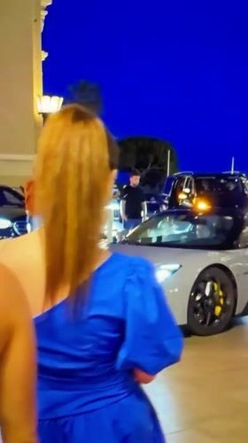 Ferrari draws a crowd on Plovdiv's cobblestone streets at night