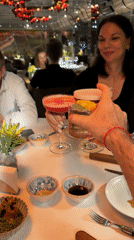 Moscow diners toast as colorful balloons drift overhead