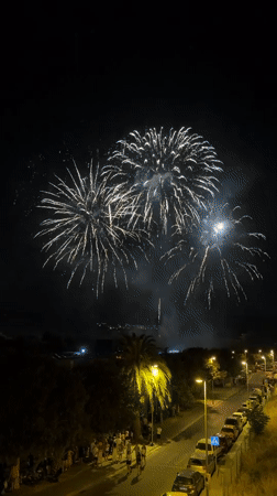 Nighttime fireworks display over el Vendrell, Spain