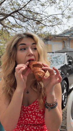 Couple shares morning pastries and coffee in Budva