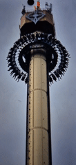 Demon-themed amusement park rides observed during evening hours