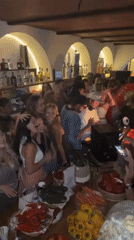 Indoor party with DJ draws dancing crowd in Kuta Selatan