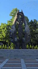 Everyday moments captured around war memorial in Bjelovar, Croatia