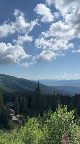 Mountain village scenery in Chorna Tysa on a clear summer morning